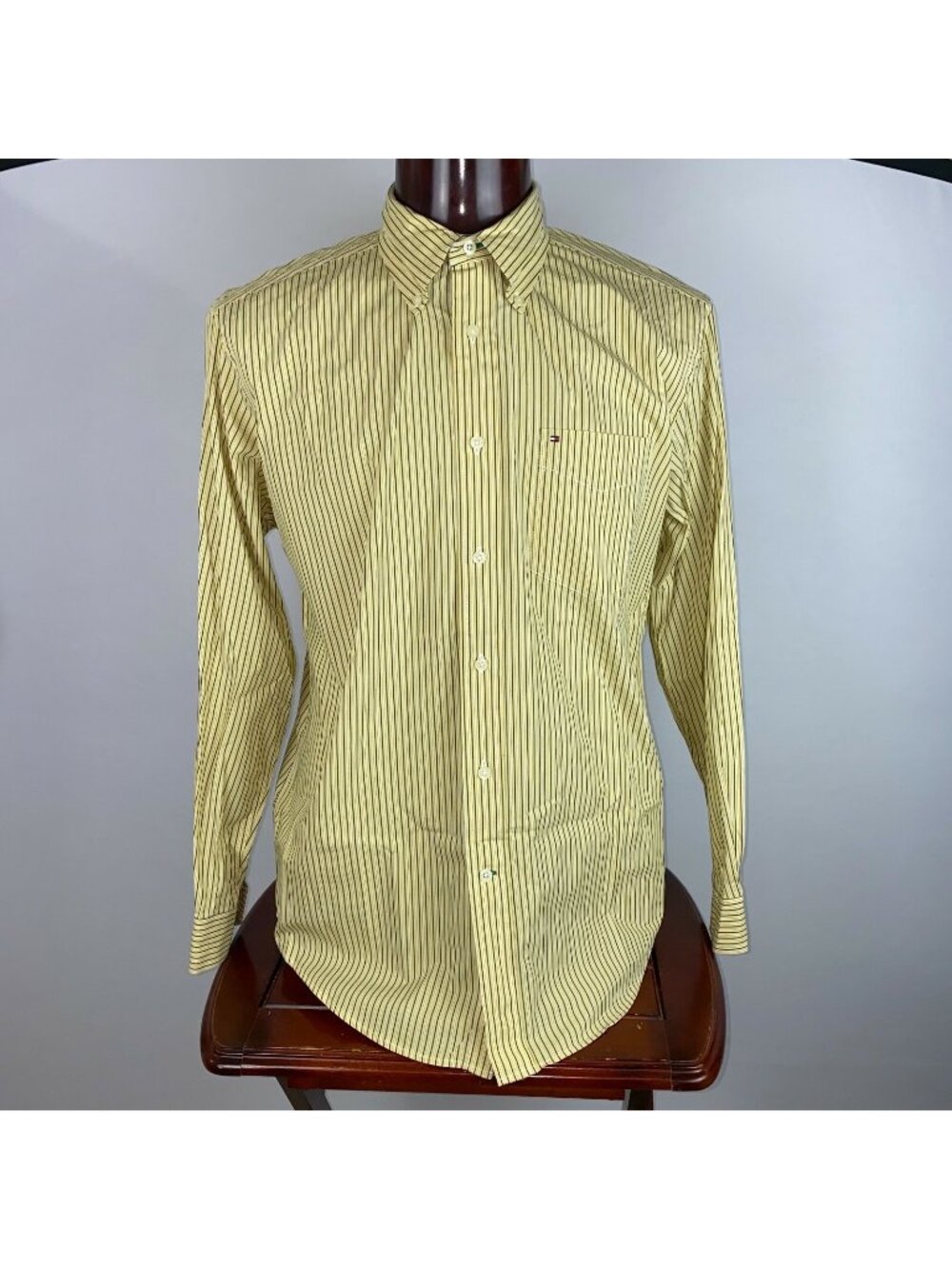 Tommy Hilfiger Button Up Shirt Mens L Striped Long Sleeve Chest Pocket Office